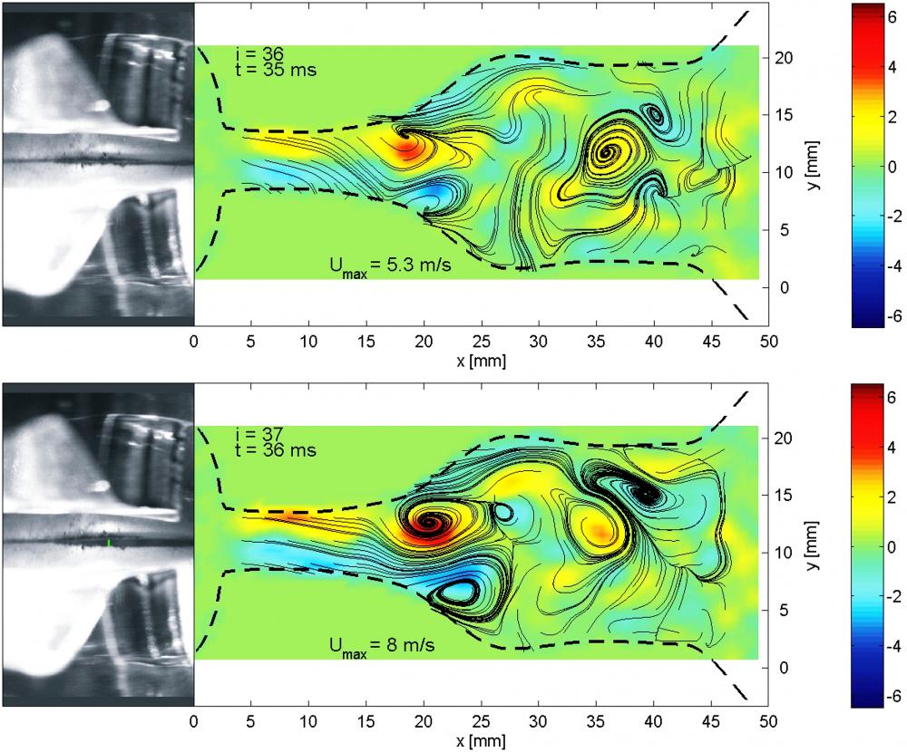 Air flow in a model of glottis region for vowel