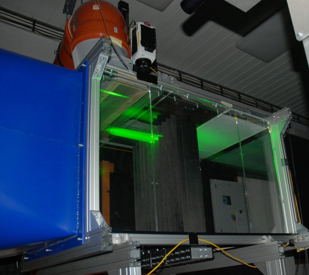 Figure 1a: PIV measurement of in horizontal planes (left) and vertical central planes (right).